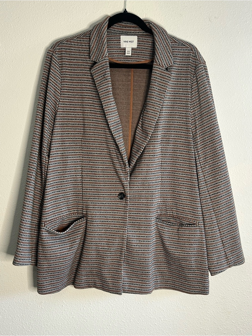 Nine West Brown and Black Houndstooth Blazer